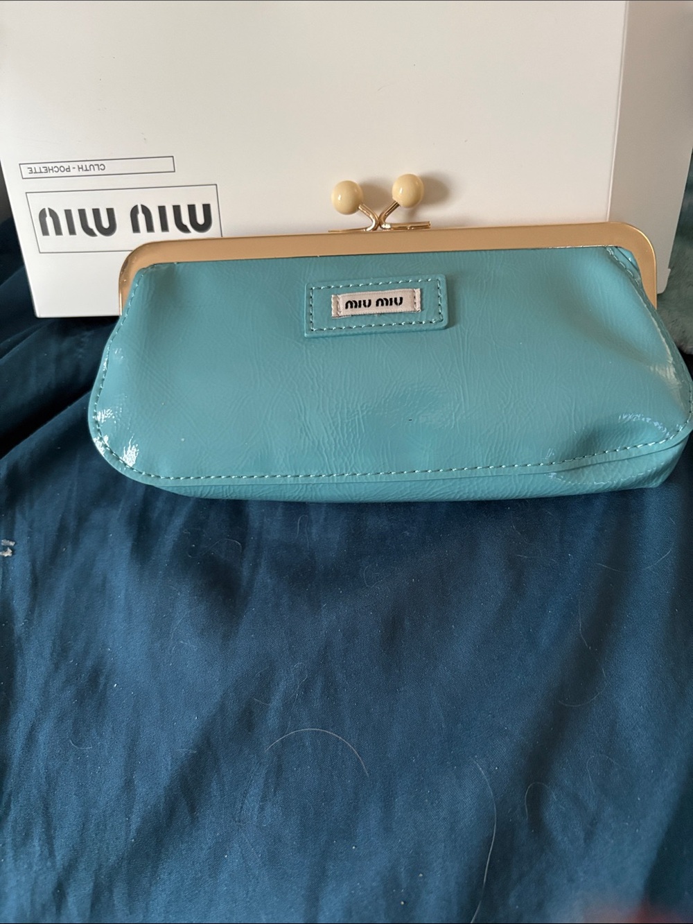 Miu Miu Turquoise Patent Frame-Clasp Clutch